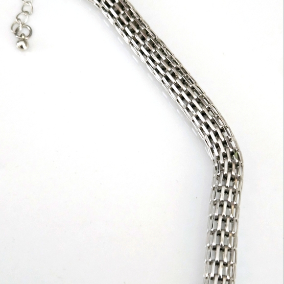 Fuschia Pink Silvertone Rhinestone Accent Beaded Mesh Chain Necklace - Picture 8 of 8